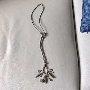 Leather and silver beaded necklace.